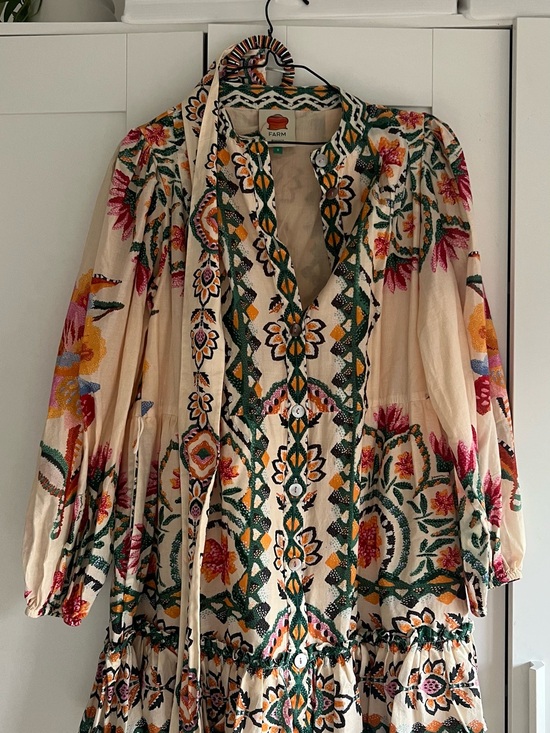 FARM Rio Dresses & Skirts - FARM Rio Cream Mini Dress with Multicolor Floral Embroidery